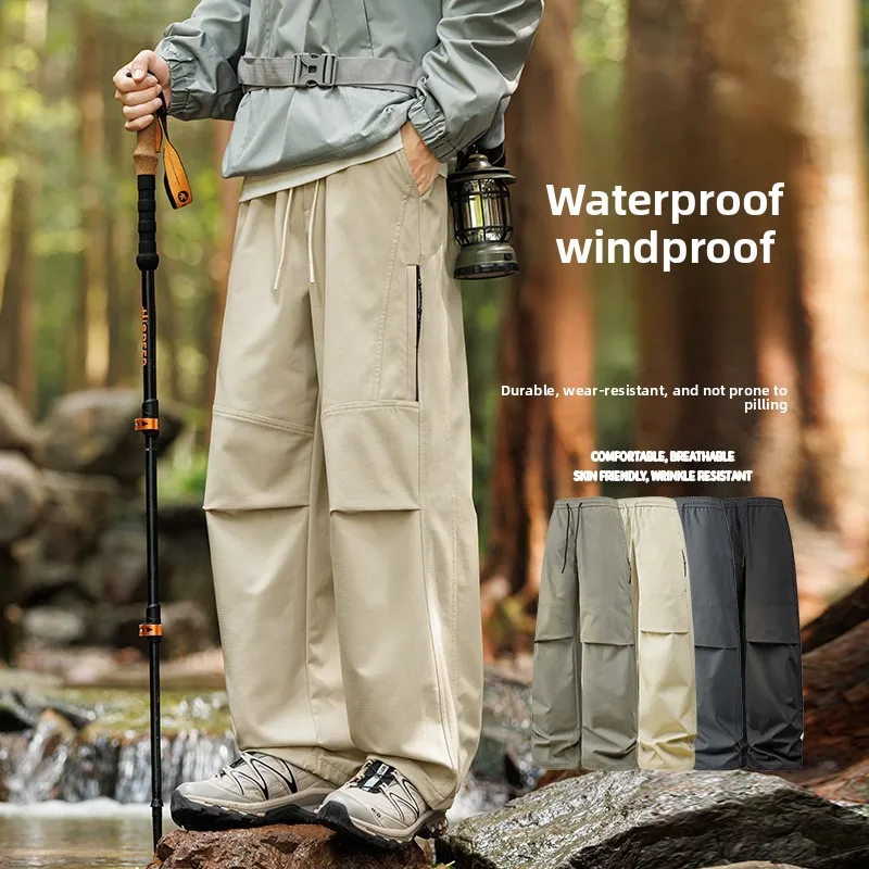 

2025 New Men's American Versatile Hiking Pants Waterproof Windproof Loose Straight Leg Workwear Outdoor Sporty Casual Trousers