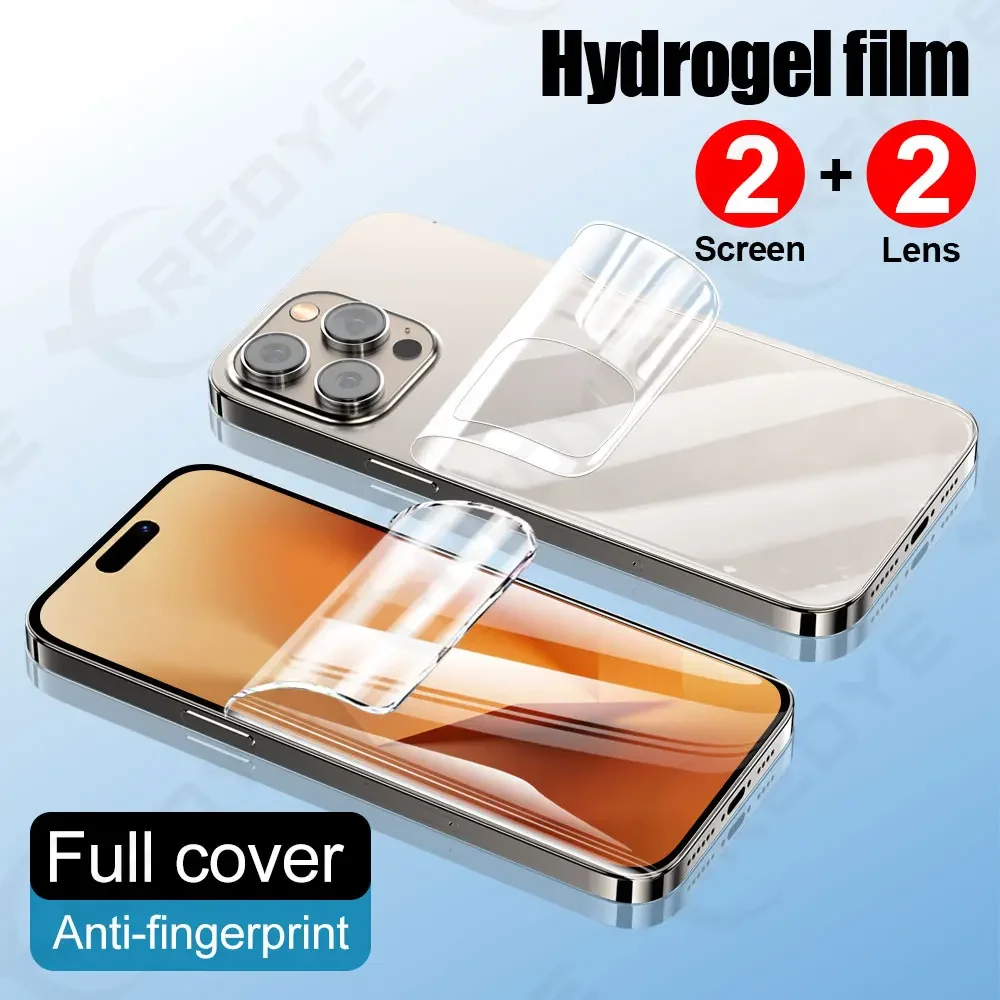 4in1 Not Glass Hydrogel Film Protective Film For iPhone 16 Pro 15 Pro Max Back Film Phone Screen Protector 14 Plus 13 12 Mini 11