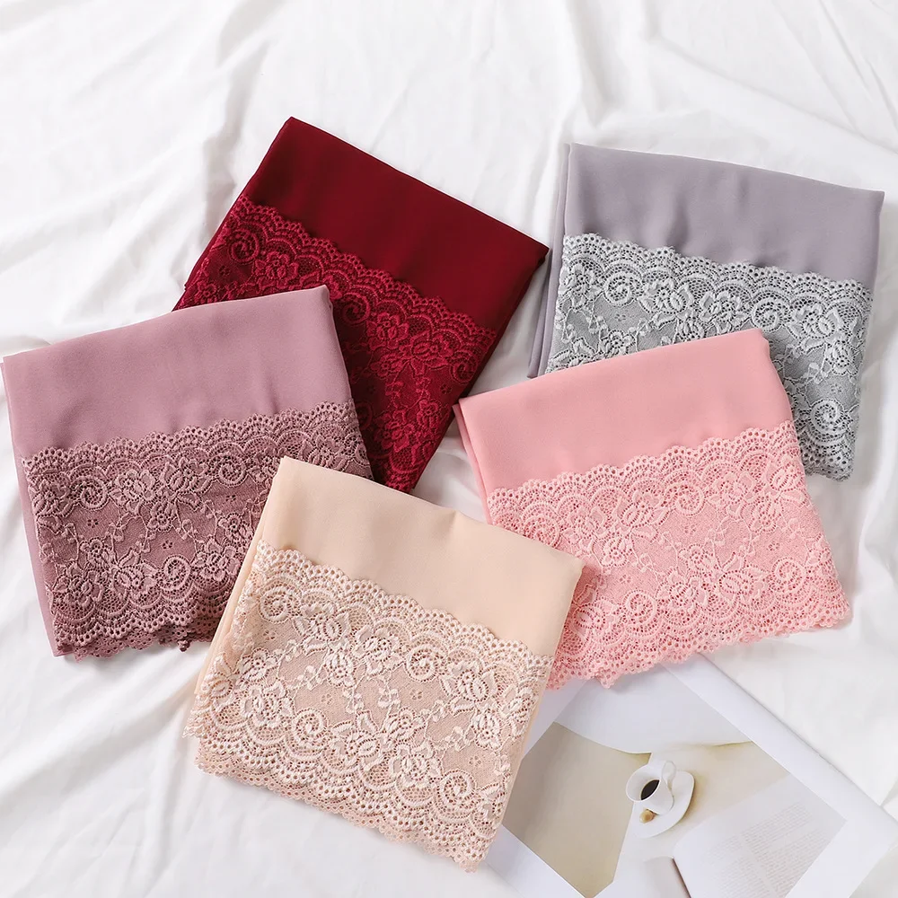 Summer new pearl chiffon lace edge women's head scarf, Malaysia travel shawl silk scarf