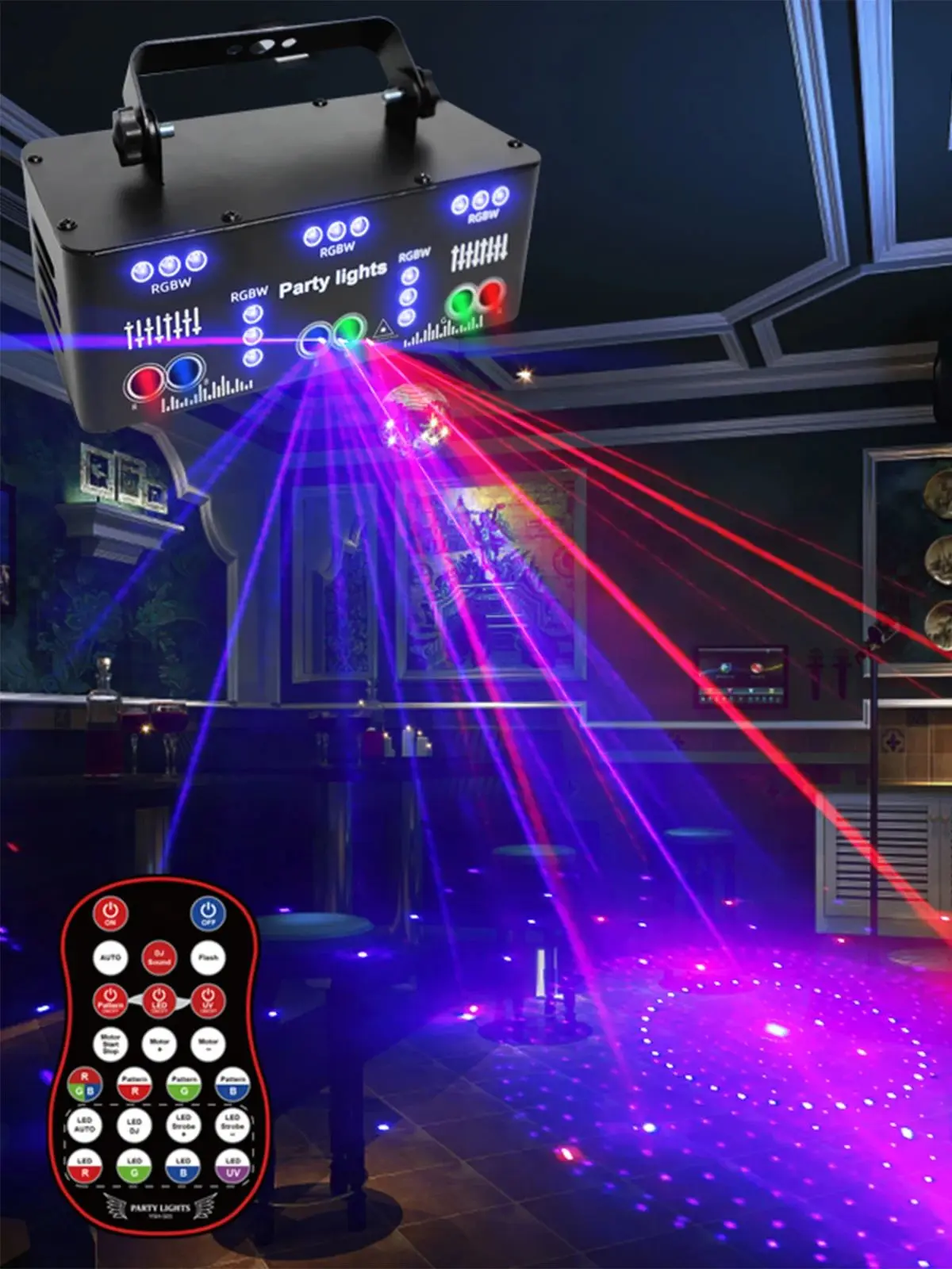 DJ Disco Light Party Light 21 LED RGB-licht Geluidscontrole Stroboscoop Zelfrijdende en DMX-effectspot met laser en LED - afbeelding 2