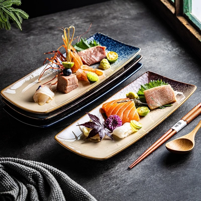 1PC Rectangular Square Plate Japanese Style Fruit Sushi Plate Restaurant Breakfast Snacks Steamed Buns Tableware Household Items