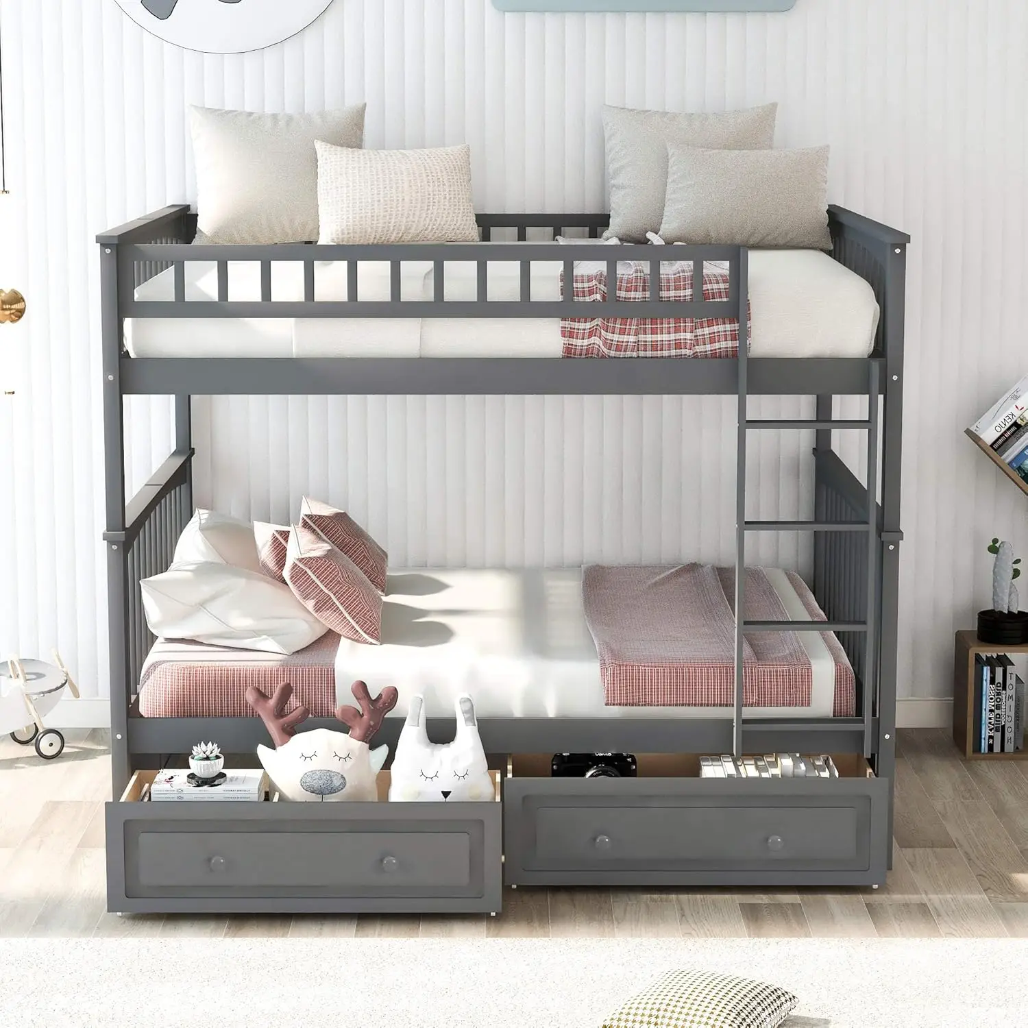 

Merax Full-Over-Full Bunk Bed,Solid Wood Full Size Bunk Bed with Two Storage Drawers, Convertible Bunk Bed Can be Converted Into