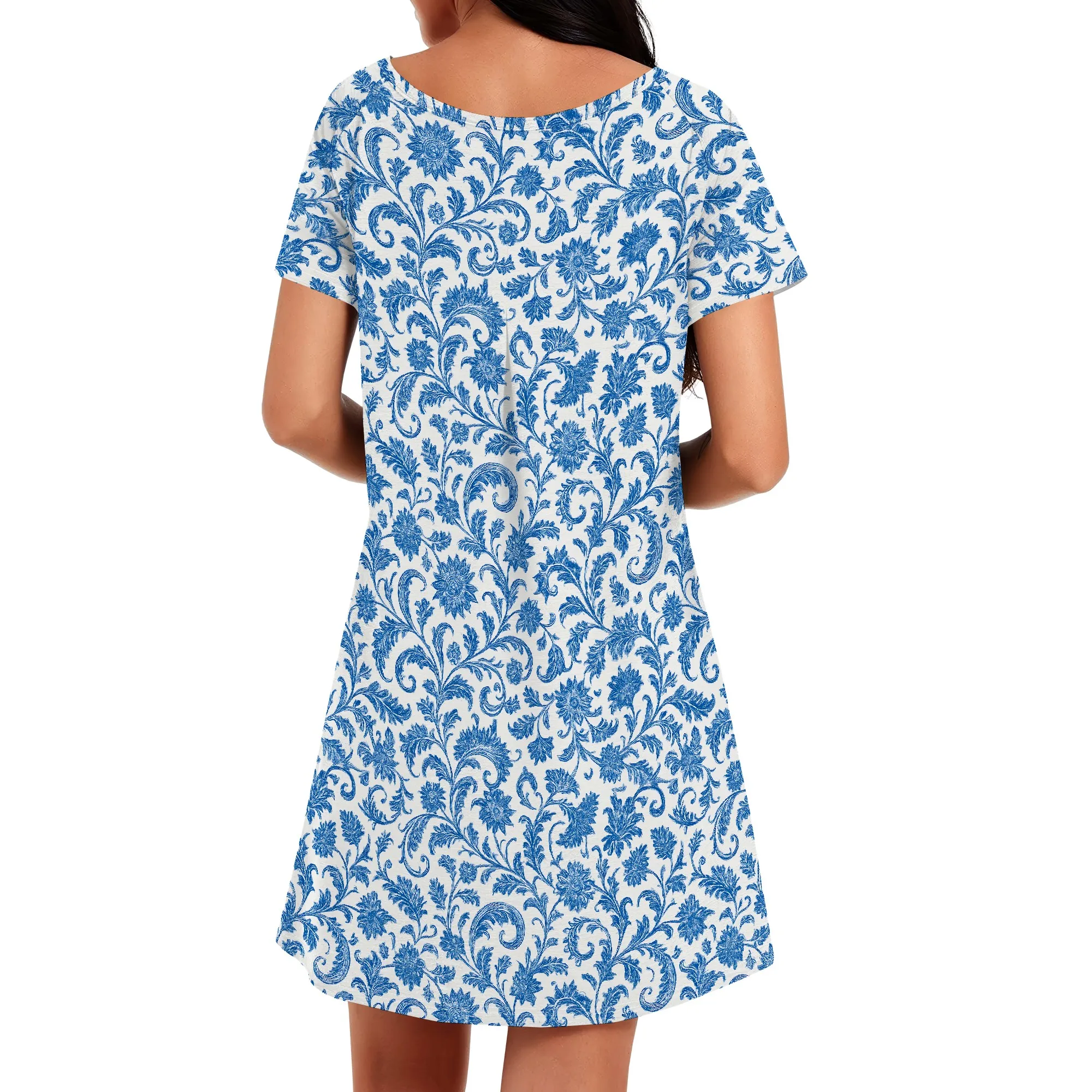T-shirt estiva casual da donna, abito svasato a maniche corte con tasche