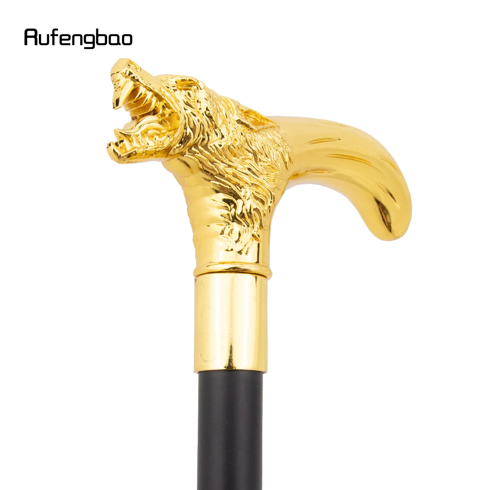 Złota głowa wilka gryząca laska moda dekoracyjna laska dżentelmen elegancka laska Cosplay gałka Crosier 92cm