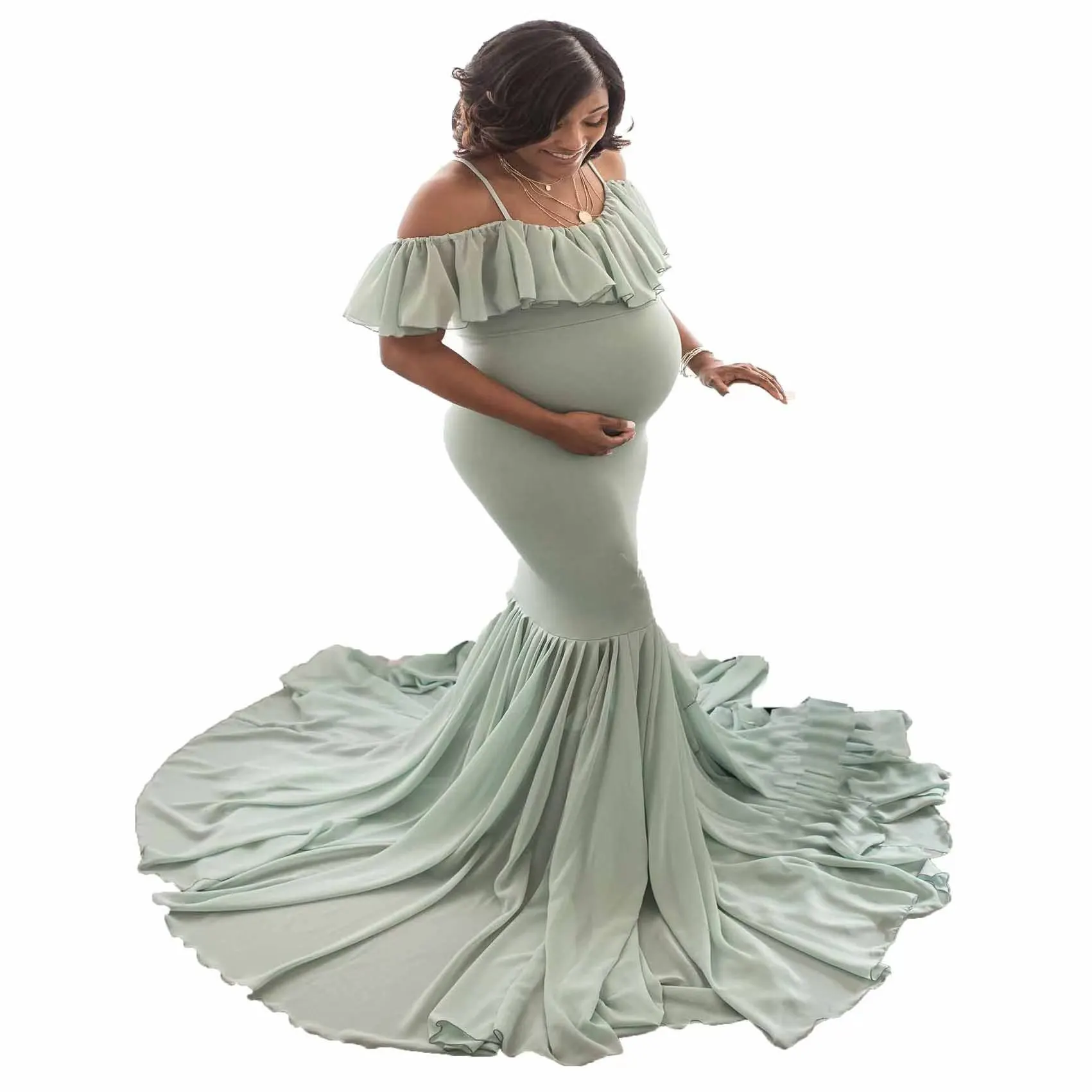 

2024Maternity photography props Pregnancy Clothes Cotton Mermaid Trumpet Strapless Maternity Dress shooting photo Pregnant dress