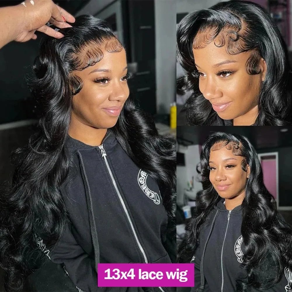 Black 13x4 Lace Frontal Wig 32 Inch Long Body Wave Pre Plucked Hairline With Baby Hair Transparent Synthetic Wigs For Women