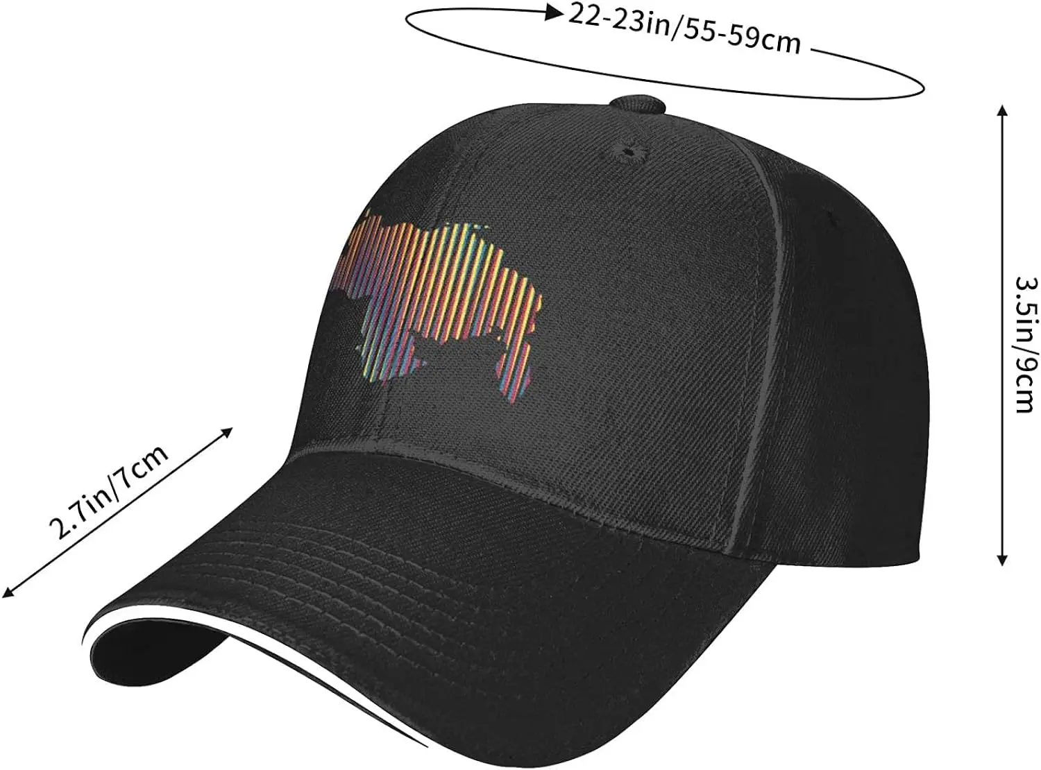 Colored Venezuela Map Mens Baseball Caps Adjustable Peaked Sandwich Dad Hat Black