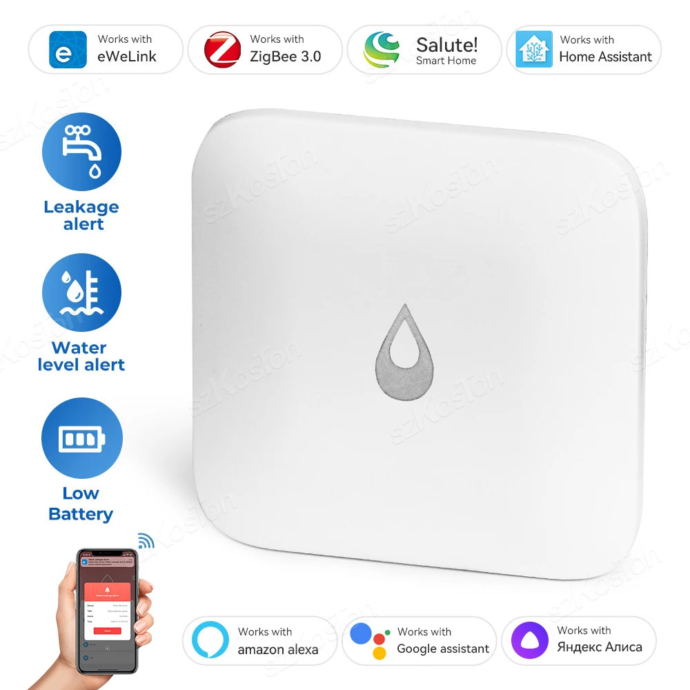 Ewelink APP ZigBee3.0 détecteur de fuite d'eau capteur de fuite d'eau sans fil pour la surveillance des débordements à domicile fonctionne avec l'assistant domestique