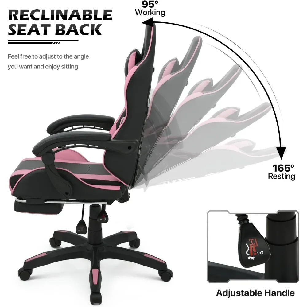 Sillas de oficina con reposacabezas y soporte lumbar, silla ergonómica de carreras para ordenador, sillas giratorias de cuero alto ajustables para oficina