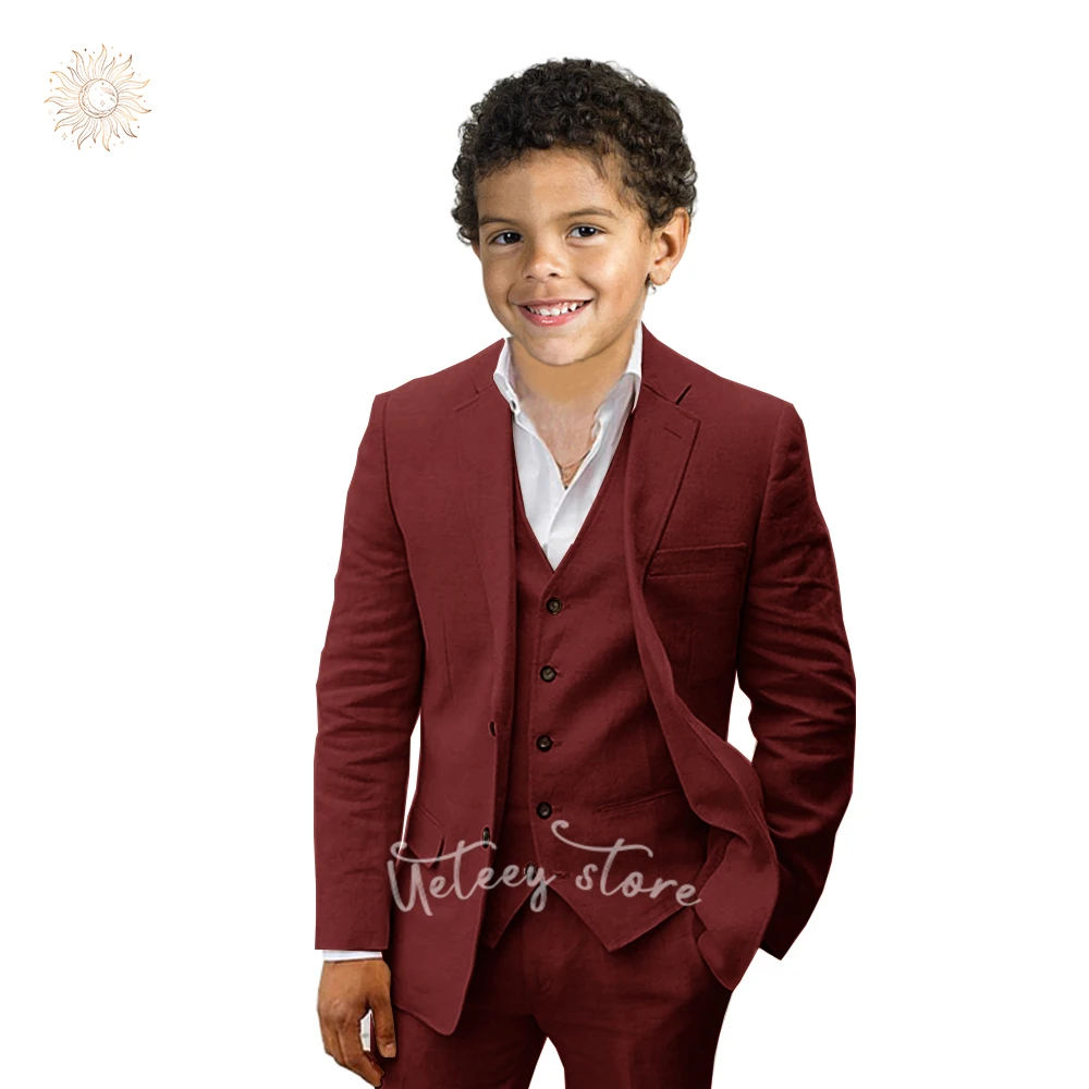 Roupas infantis para meninos, 3 peças, jaqueta sólida, calças, colete, ternos para meninos, roupa de casamento, smoking infantil para meninos