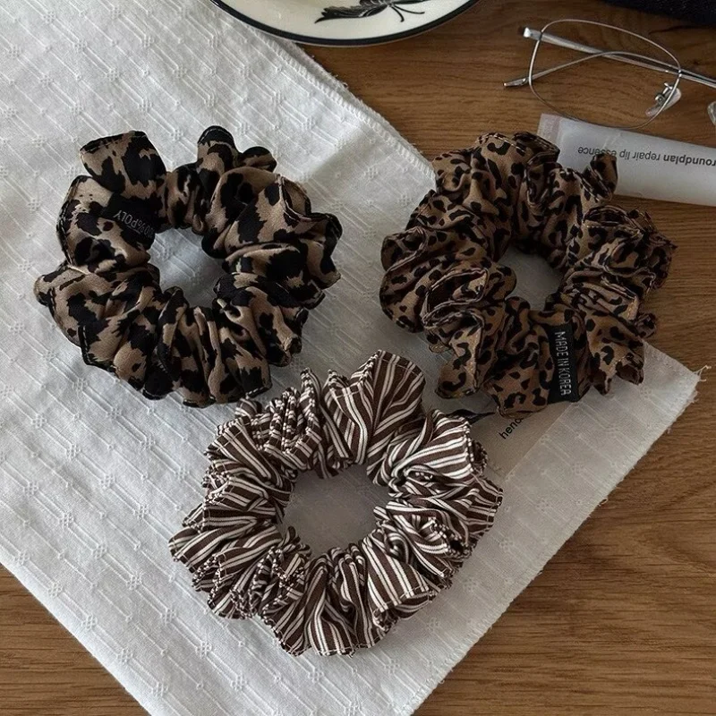 Leopard Print Scrunchie High-End Fabric Tie Flower Lazy Style Elastic Hair Accessory