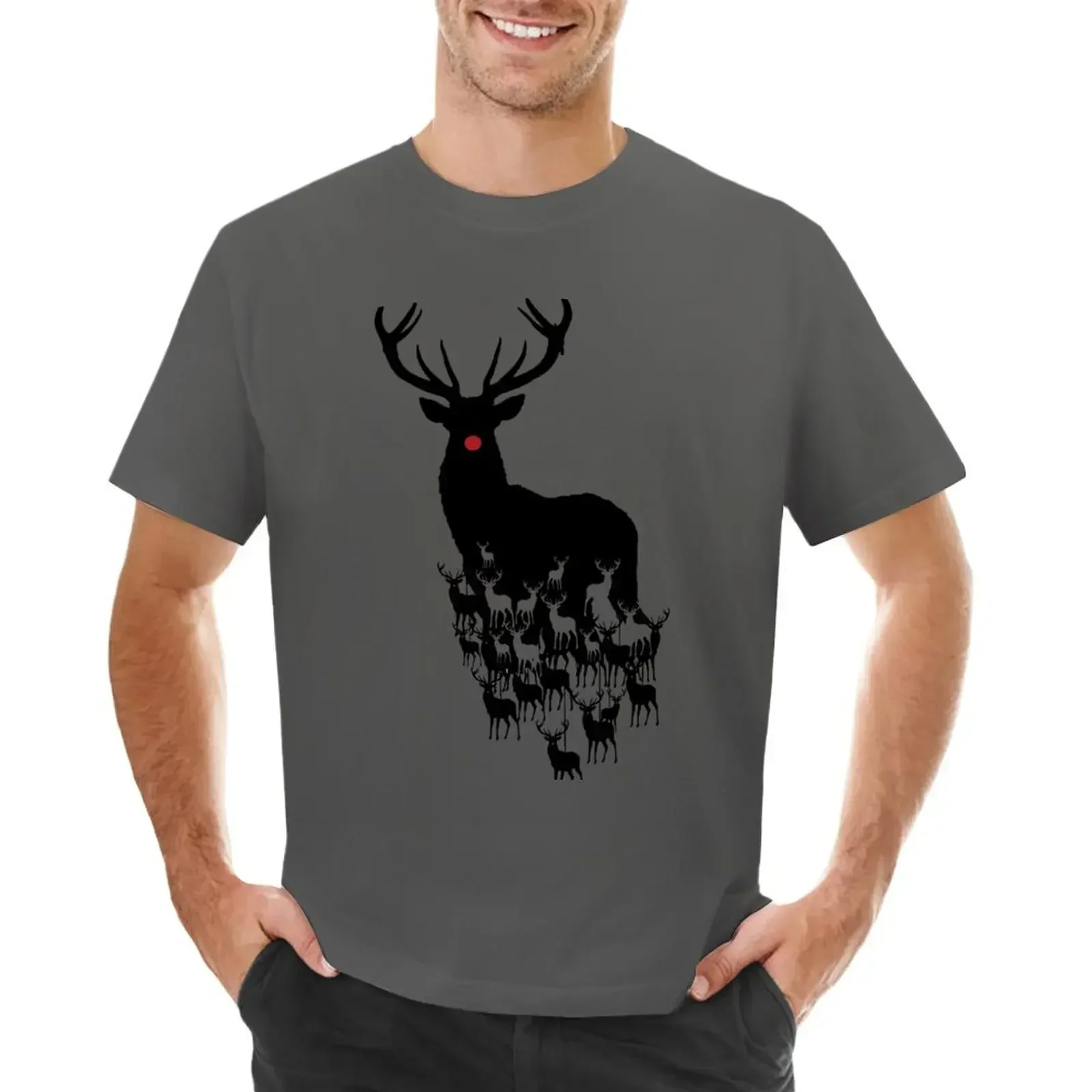 Rudolph the red nosed reindeer pattern T-Shirt sweat cotton graphic tees tops graphic t shirt vintage t shirts for men cotton