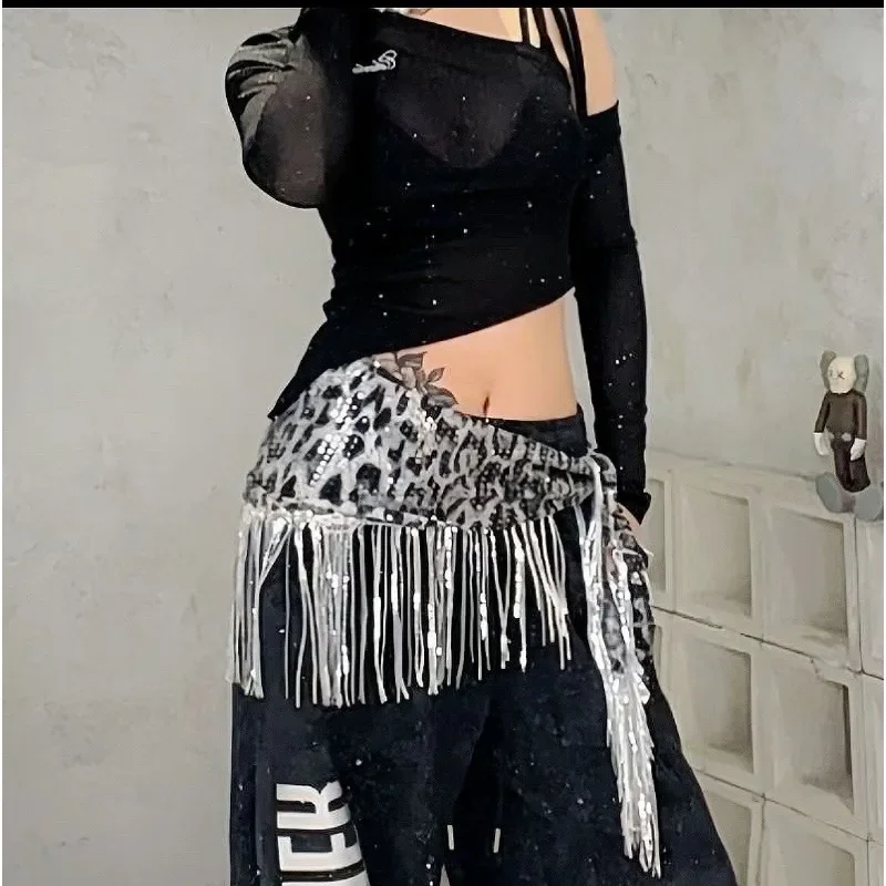 Danza del vientre con estampado de leopardo, bufanda de cadera, traje para mujer, cinturón de danza Jazz, accesorio de disfraz, ropa de baile, ropa de danza Oriental