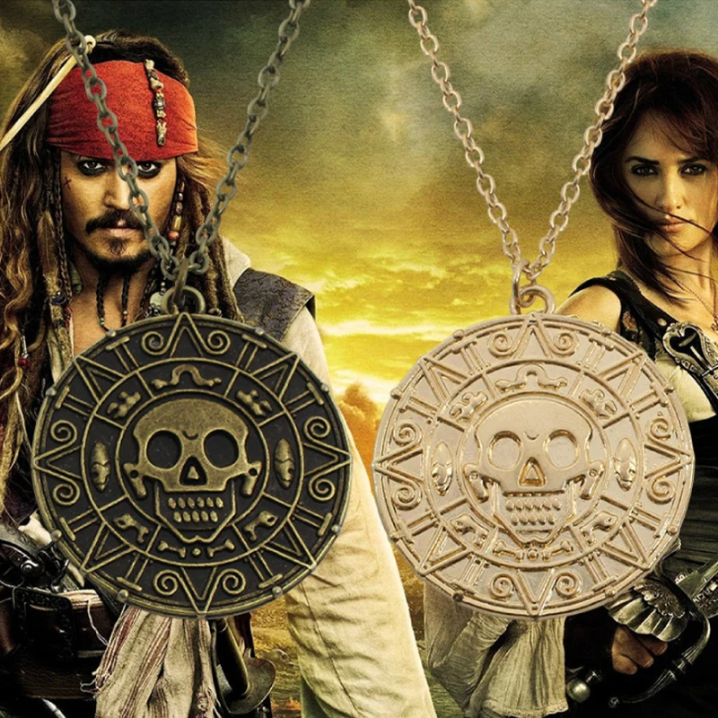 Disney Pirates of the Caribbean 1 Aztec Gold Coin Necklace Pendant Jewelry Captain Jack Sparrow Cosplay Halloween Toys Model