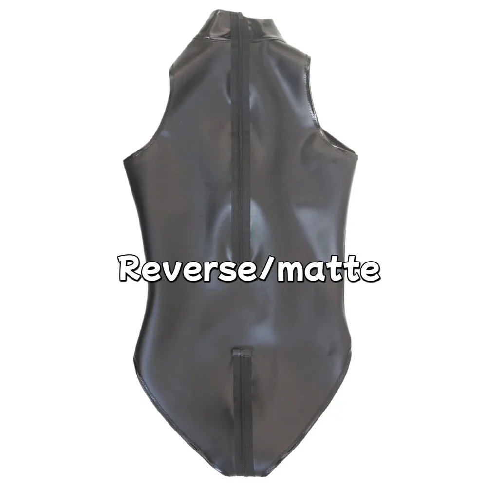 S-4XL Double Sided PU Swimsuit Sleeveless Wet Look PVC Catsuit Zipper Open Crotch Bodysuit Tights Hot Sexy Cosplay Maid Leotard view 4