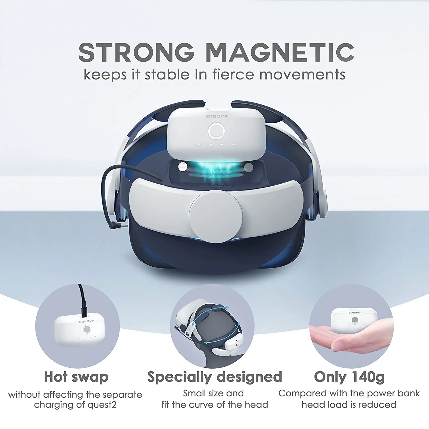 Imagem -04 - Elite Head Strap com Bateria Gêmea Doca de Carregamento Magnético Combe Carregamento Rápido Adequado para Oculus Meta Quest Bobovr-m2plus