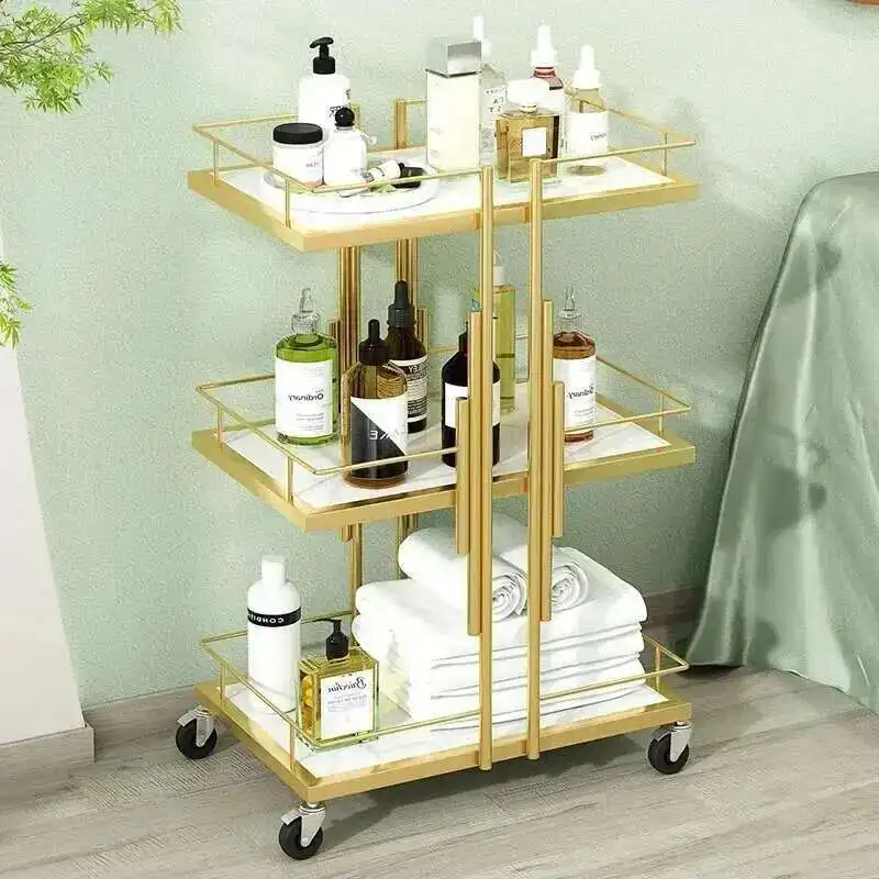 

Salon Trolleys Golden Iron American Professional Tool Trolley Auxiliary Cart With Wheels Modern Beauty Salon Furniture