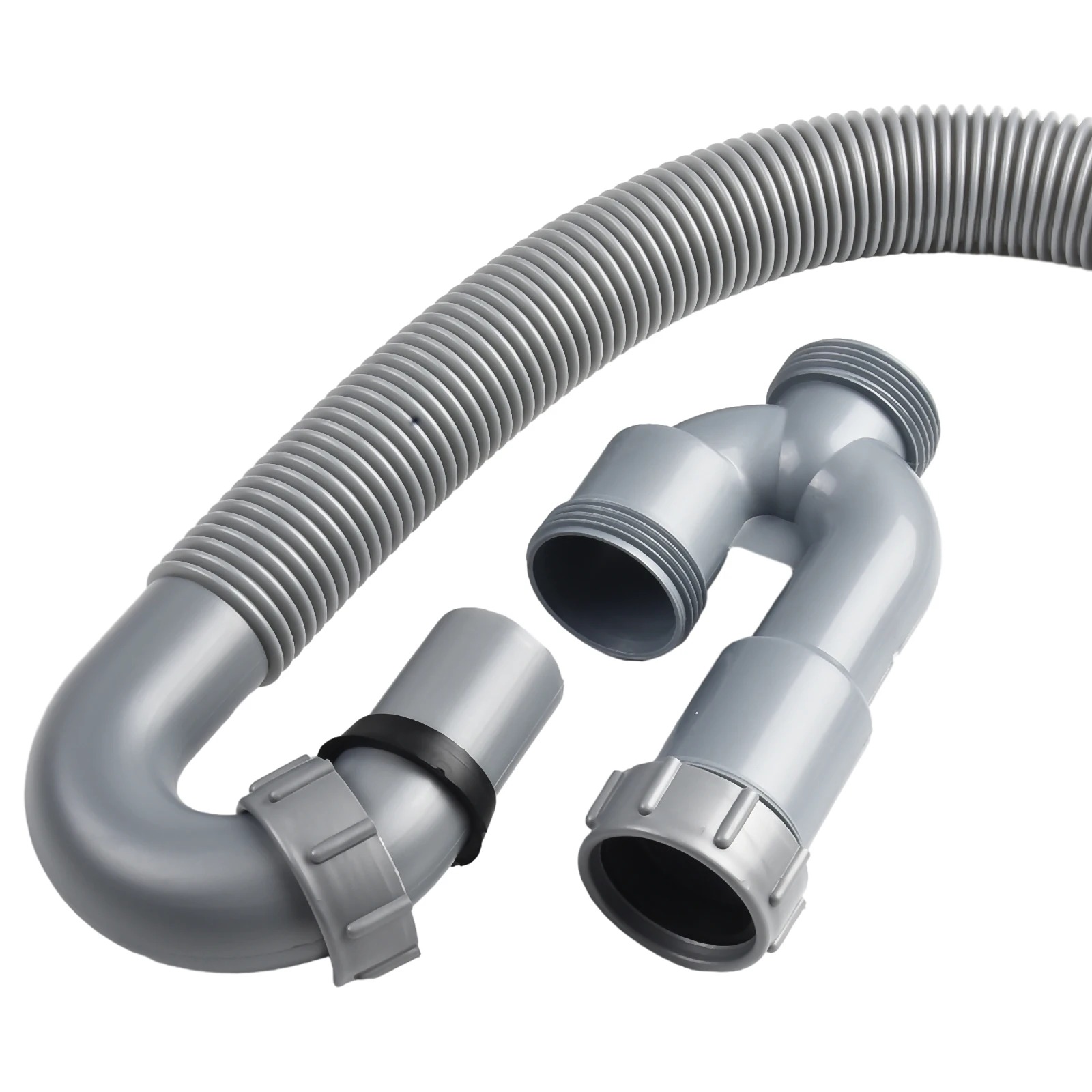Gray U-Shaped Basin Sink Drain Pipe, Flexible Elastic Sewer Trap For Narrow Spaces, High Flow Waste Water Outlet With Air Seal