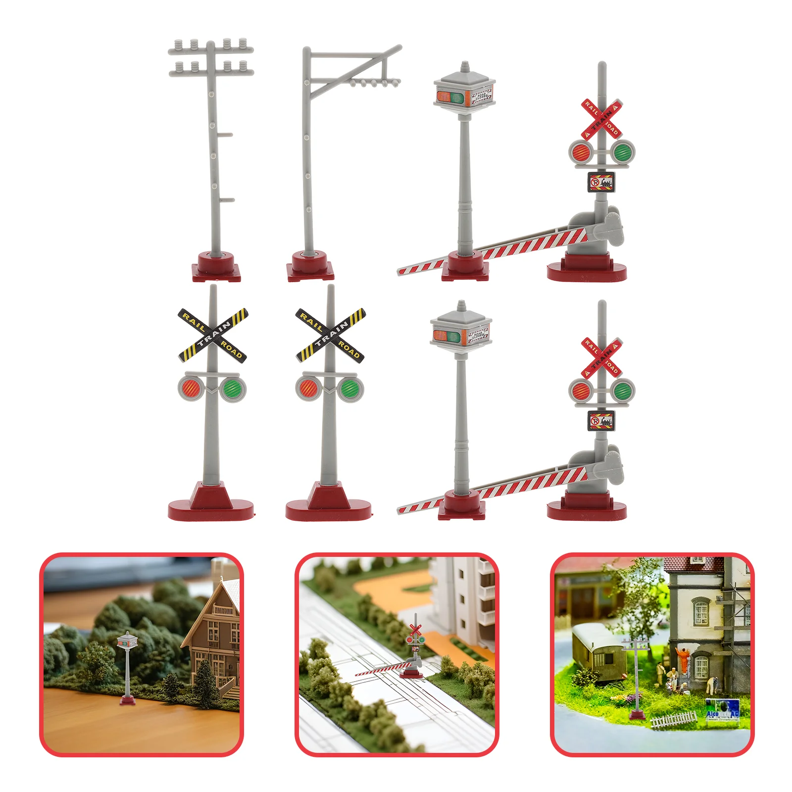 8 ชิ้น Micro ภูมิทัศน์รถไฟจราจร Mini Railroad ไฟสัญญาณสําหรับสถาปัตยกรรมรุ่น DIY ตกแต่งตารางทราย