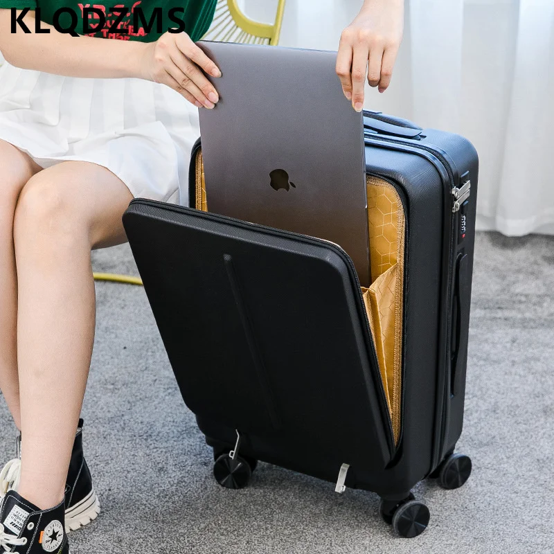 KLQDZMS Laptop Luggage Men's Front Opening Boarding Case 20"24 Inch Trolley Case Women's Universal Wheel Rolling Suitcase