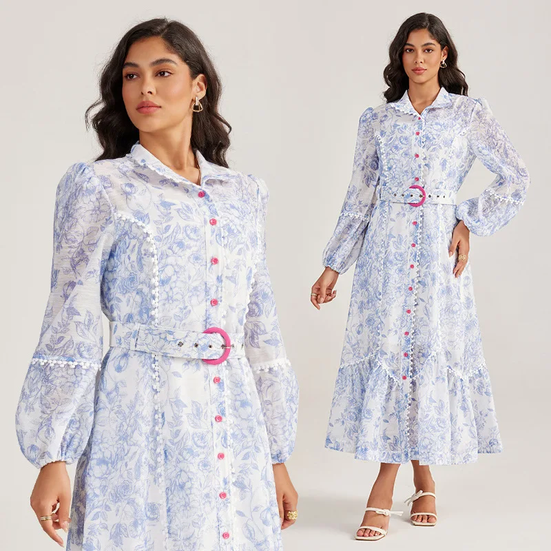 

Длинное платье макси с цветочным принтом, на одной пуговице, красное, с завышенной талией, из тонкого материала, для уличного стиля, осенняя коллекция