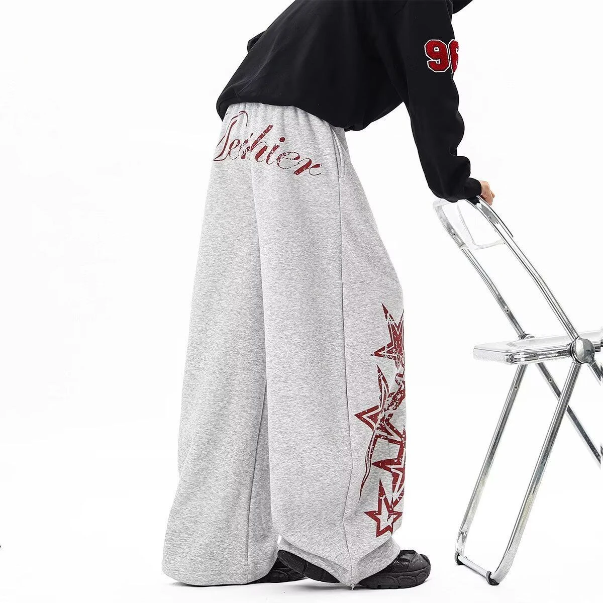 

Спортивные брюки унисекс с принтом звезд и широкими штанинами, на шнурке, для повседневного расслабленного образа, на все сезоны