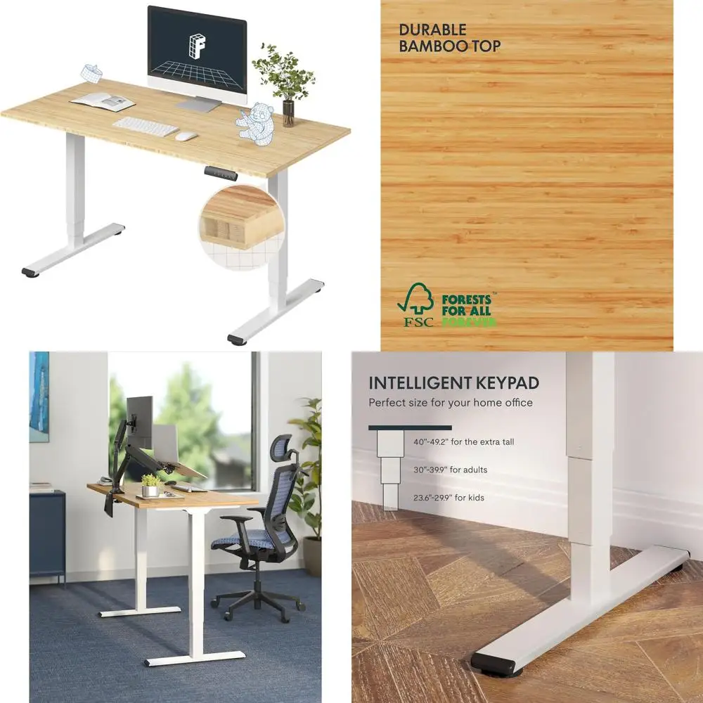 

E6 Bamboo Dual Motor Standing Desk, 55x28, 220 lbs Capacity, Adjustable Height with Memory, Ships in 2