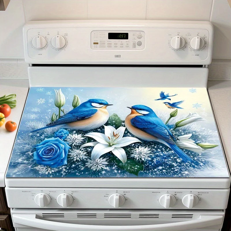 Hermosa Cubierta para Estufa con Diseño de Flor de Lirio Azul, Tapete Antideslizante para Cocina, Protector Decorativo para Estufa de Gas, Accesorio Divertido para la Cocina