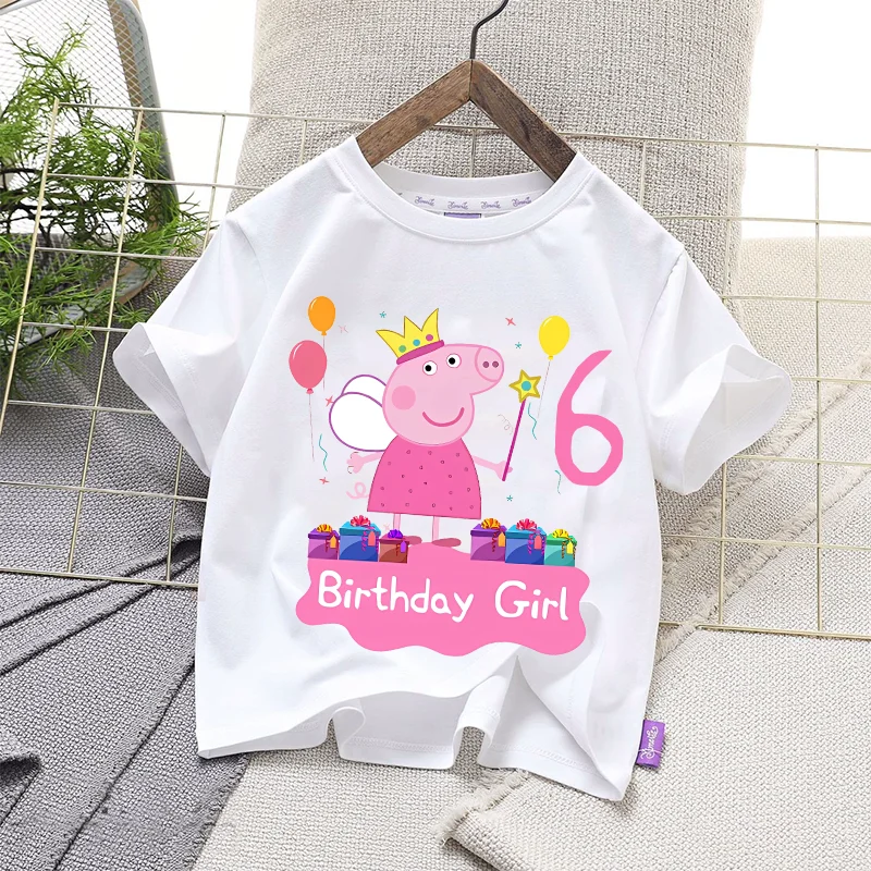 

Футболка Peppas Pig с номерами от 1 до 9, одежда на день рождения, модная одежда с принтом аниме-персонажей, топы, летние дышащие повседневные топы, подарки