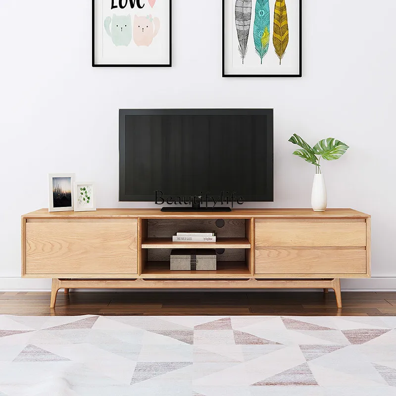 

All solid wood TV cabinet Nordic modern simple small apartment living room floor cabinet