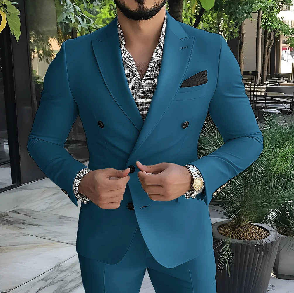 Classic Men's Suit Double Breasted Blazer 2 Piece Suit Wedding Groom Ivory Tuxedo Jacket Pants Male Slim Fit Outfit - Image 2