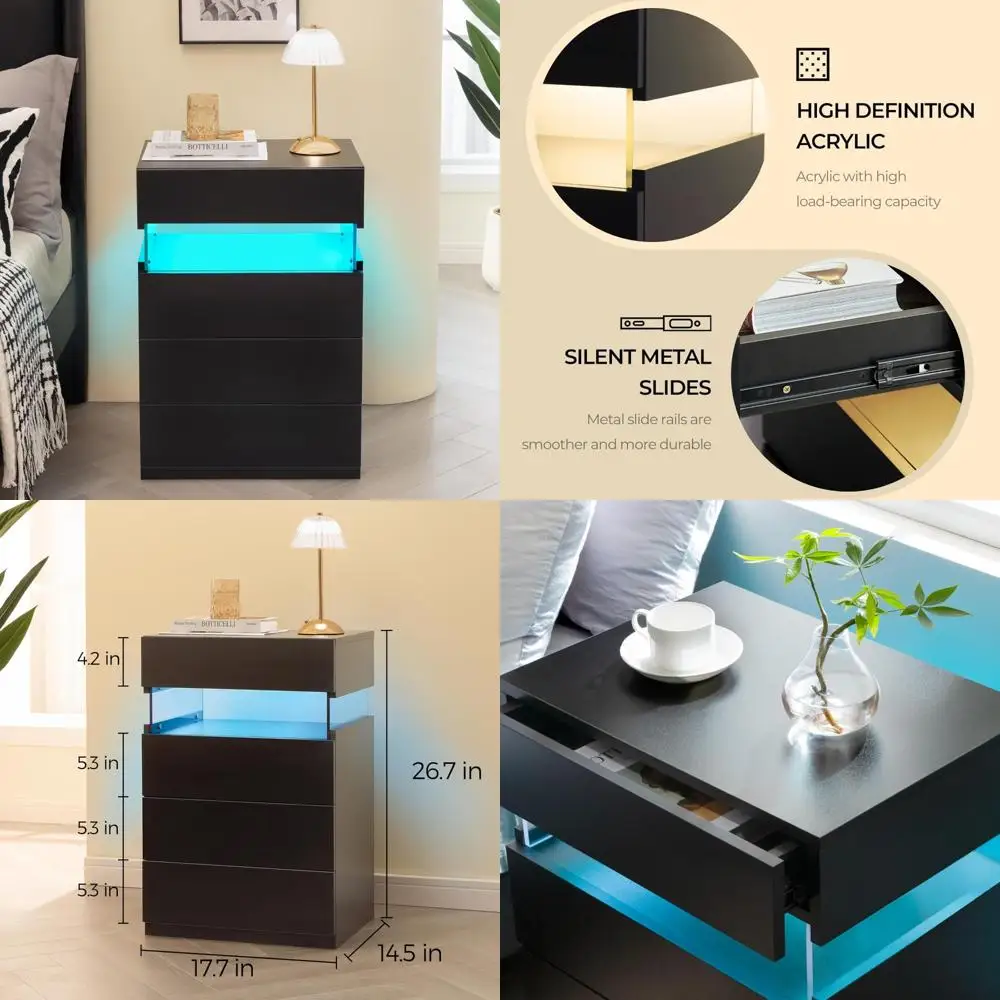 

contemporary 4-drawer tall nightstand with led lighting and ample storage