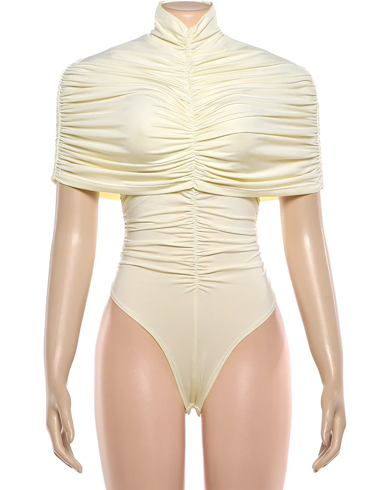 วอทไวแวร์ บอดี้สูทแขนสั้นผู้หญิง คอเต่า ผ้ารัดรูป ยืดหยุ่น กระชับรูปร่าง แฟชั่นฤดูร้อน เรียบง่าย สไตล์สตรีทแวร์