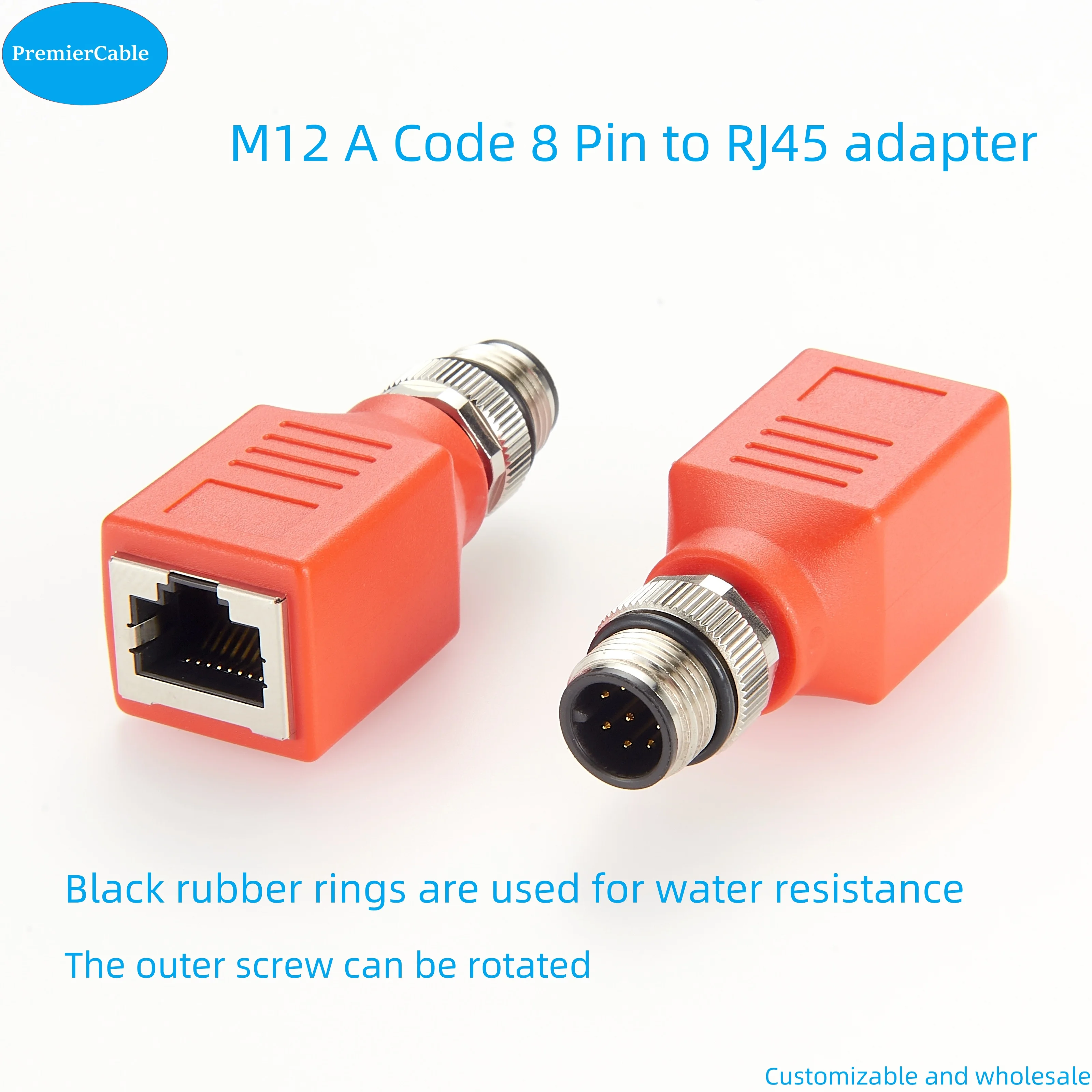 Adapter M12 do RJ45 Ethernet M12 kod A 8-pinowe złącze męskie na RJ45 żeńskie 1 gb/s przemysłowe okrągłe gniazdo dla Cat6/Cat5