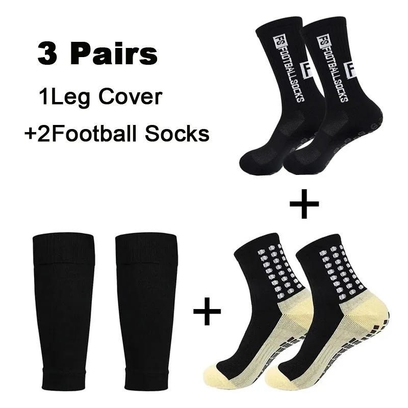 3 Pairs Set Anti-slip Football Socks and Knee Pads Calf Sleeves Men Women Sports Socks Breathable Football Basketball Grip Socks