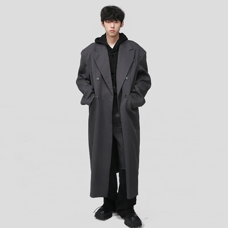 

SYUHGFA Tide Men's Long Coat Handsome Korean Style High End Simple Casual Knee Over OverCoat Trend Autumn Winter Windbreaker