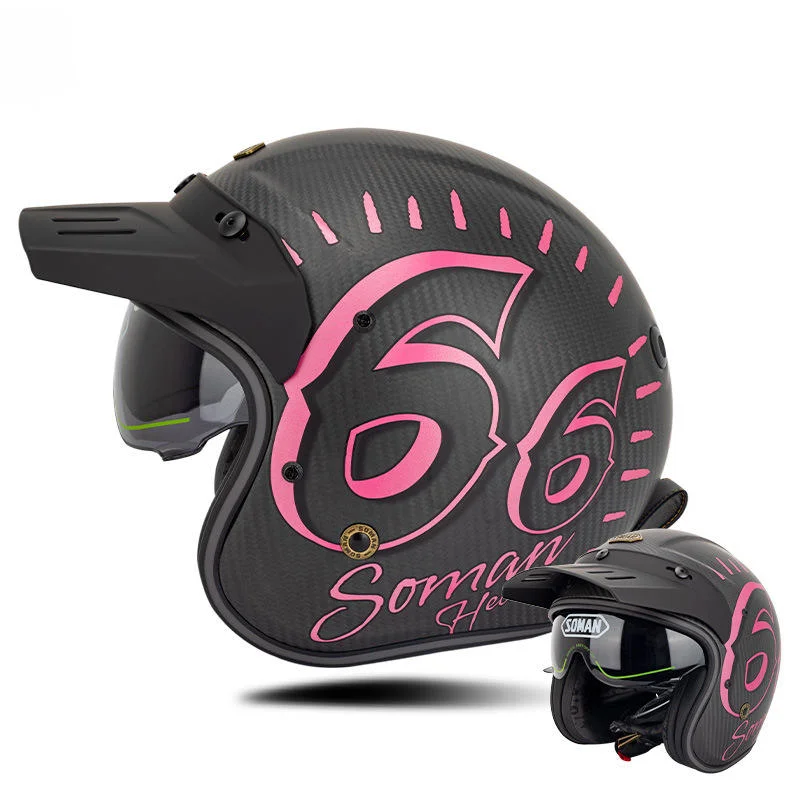 Open Face Motorcycle Helmet Built-In Retractable Sun Visor Removable Lightweight 3/4 Helmet Fit Motorcycle Scooter E-Bike