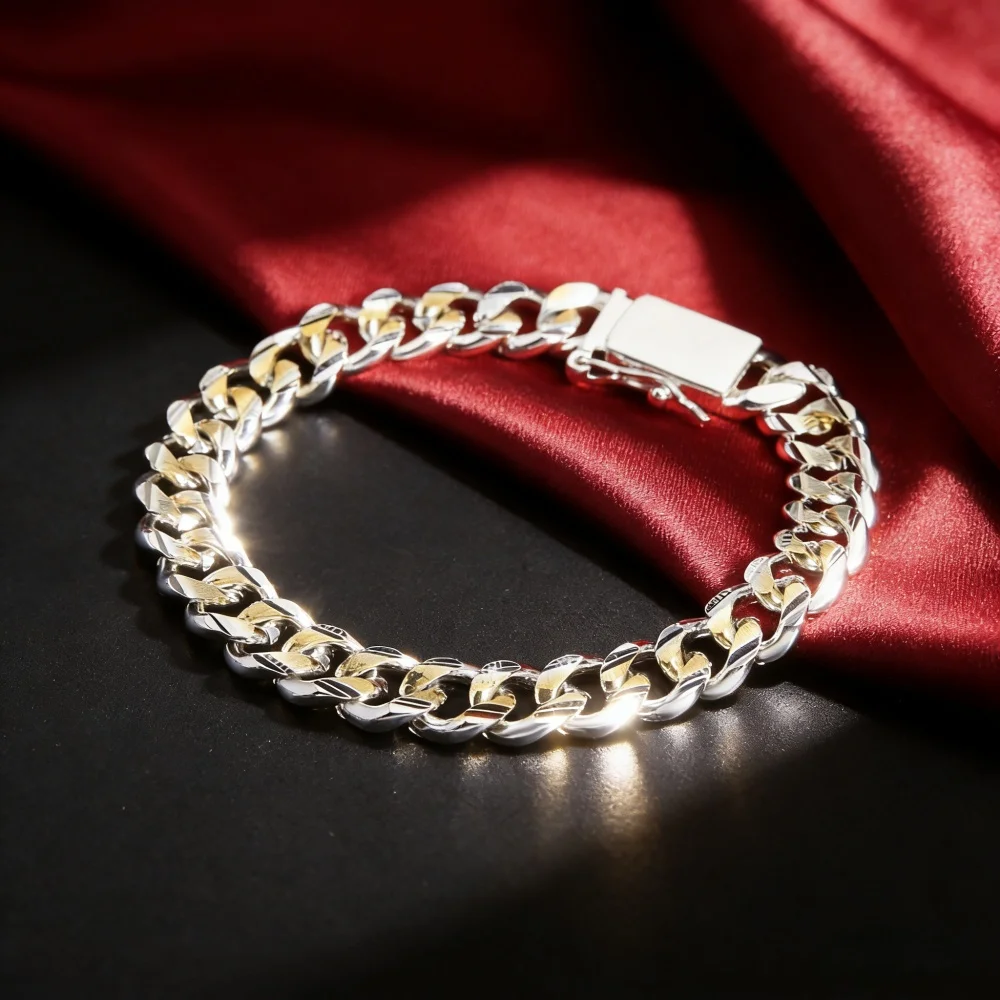

925 Sterling Silver Bracelet Hip Hop Cuban Chain Square Buckle Bracelet Unisex Motorcycle Style Birthday Party Jewelry Gift