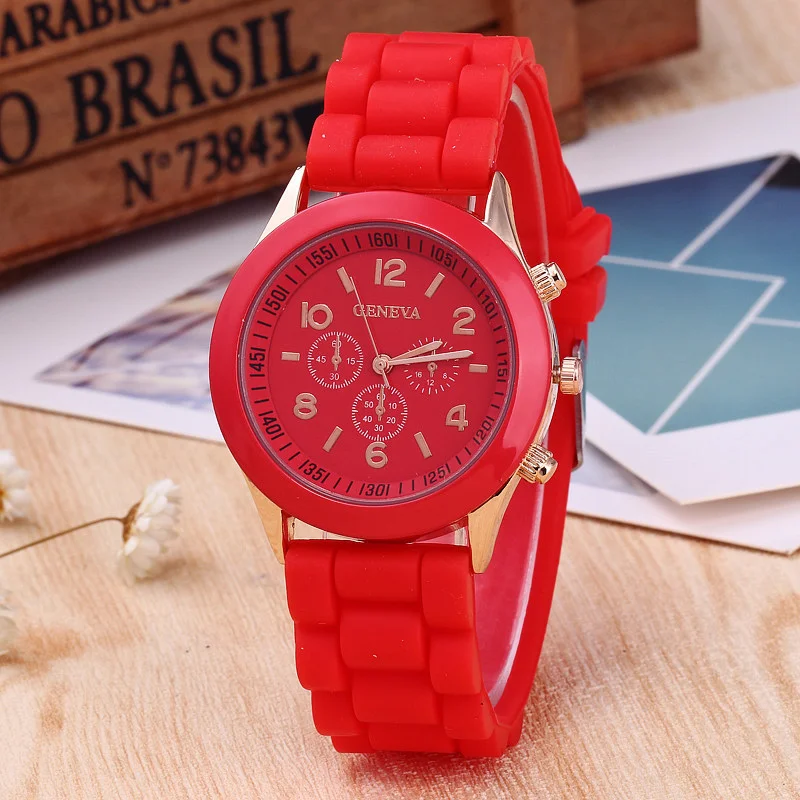 Reloj deportivo a la moda para Mujer, relojes de pulsera para estudiantes, relojes de cuarzo informales con banda de silicona GENEVA, gran oferta