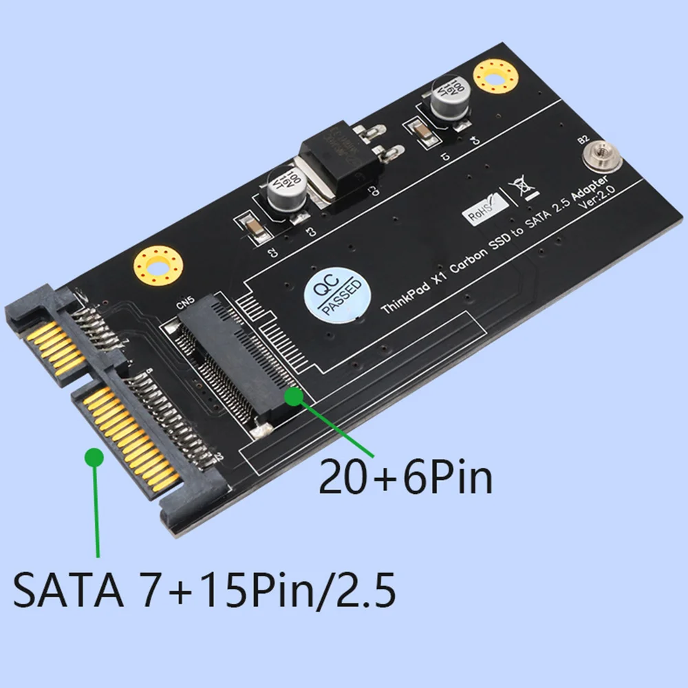 Conversor de cartão adaptador SSD para SATA para Lenovo Thinkpad X1, 20 + 6 Pin, 2.5"