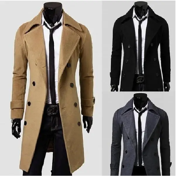 

M5XL 2024 New Double-Breasted Casual Slim Fit Long Coat Men's Fashion City Style Cotton Blend Windbreaker with Button Decor