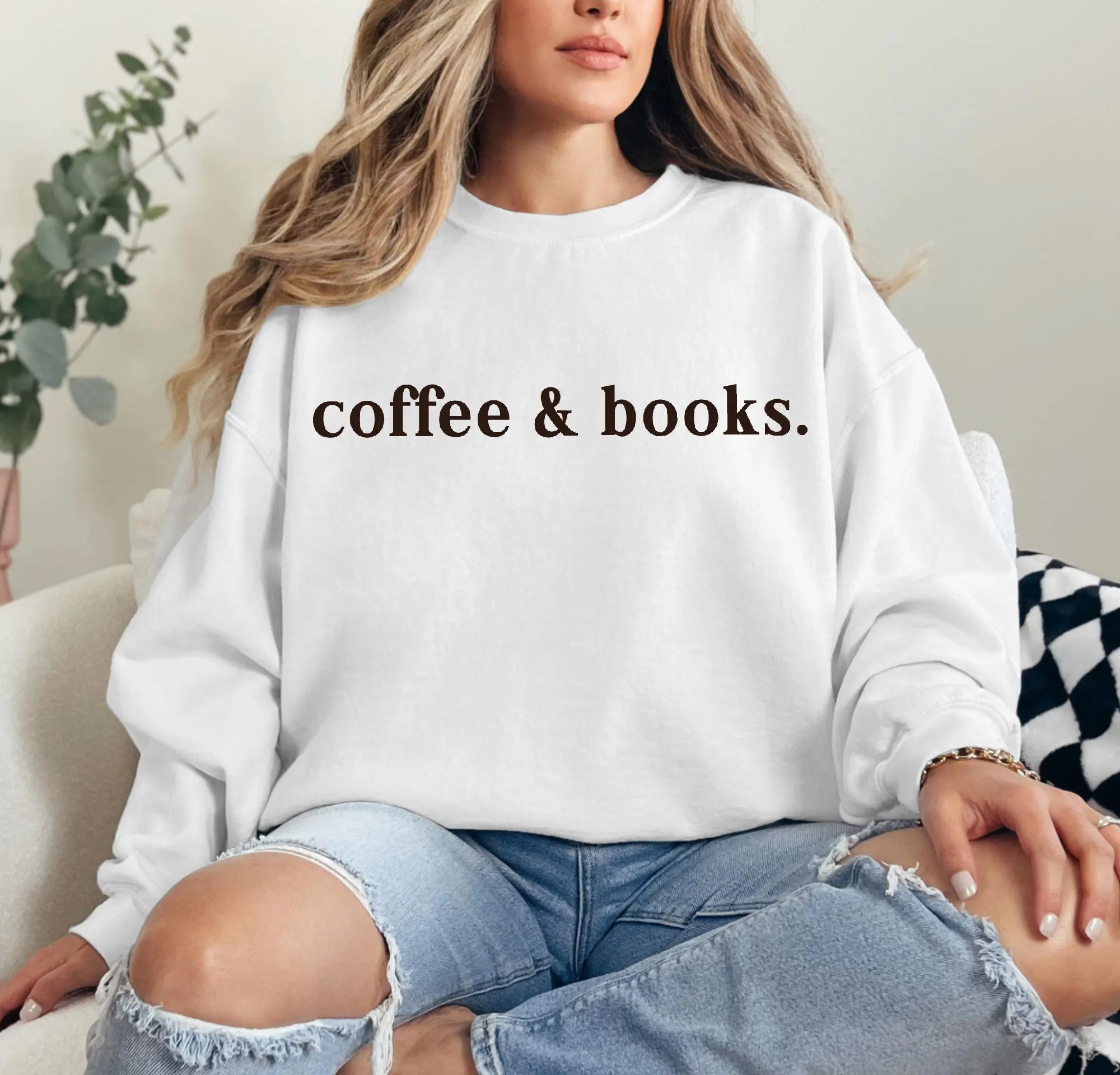 

Coffee & Books Sweatshirt Hoodie Men's and Women's Round Neck Sweatshirts Y2k Tops Autumn and Winter Pullover Women Clothing