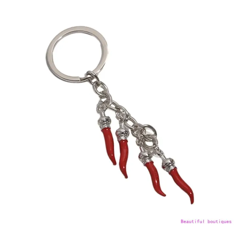 Stylish Chili Pepper Keychain Versatile Chili Horn Keyring Ornament Fashionable Bag Decoration Oil Droplet Detail Decor DropShip