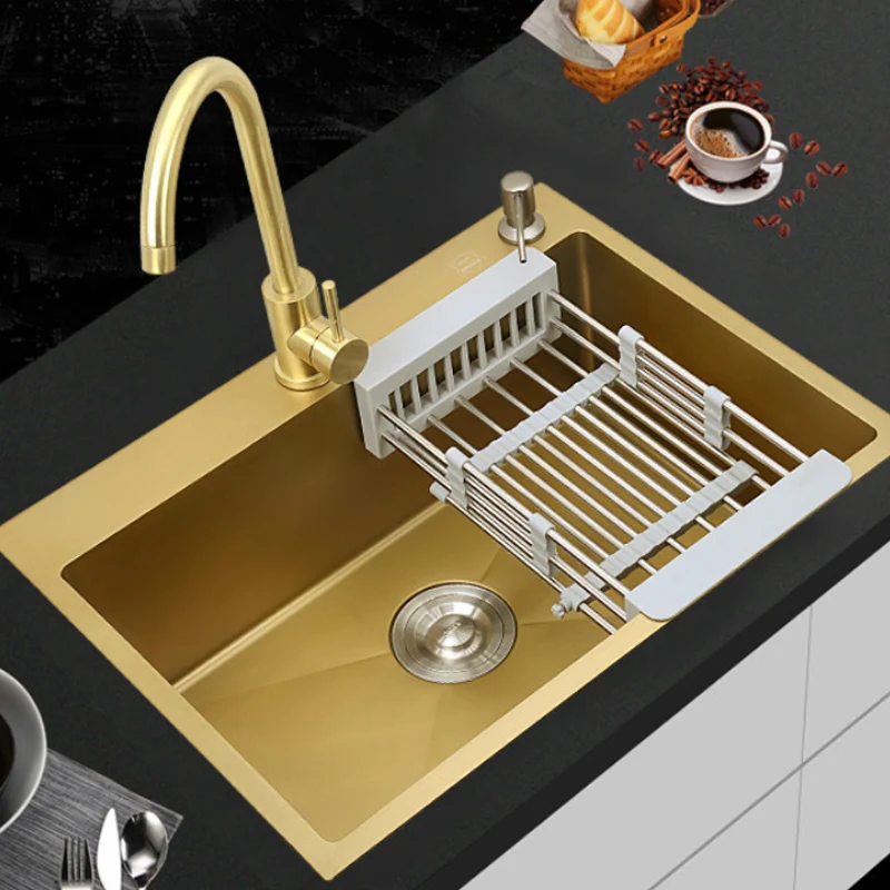 Nano Gold Stainless Steel Single Bowl Kitchen Sinks Kitchen Sink Divider Multifunctional Table Board Sink Basin Drainer Basket