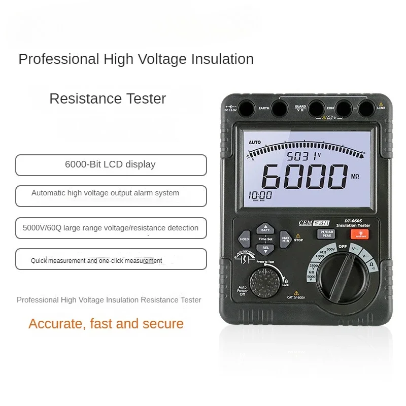 DT-6605 Tester di resistenza di isolamento ad alta tensione per misuratore di isolamento ad alta precisione per la misurazione della tensione AC e DC