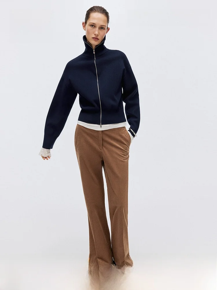 

H&M Women's Zipper Knitted Sweater High Intelligence Sensation 1318424 Regular Fit Polyester Viscose Nylon Spring Pure Color