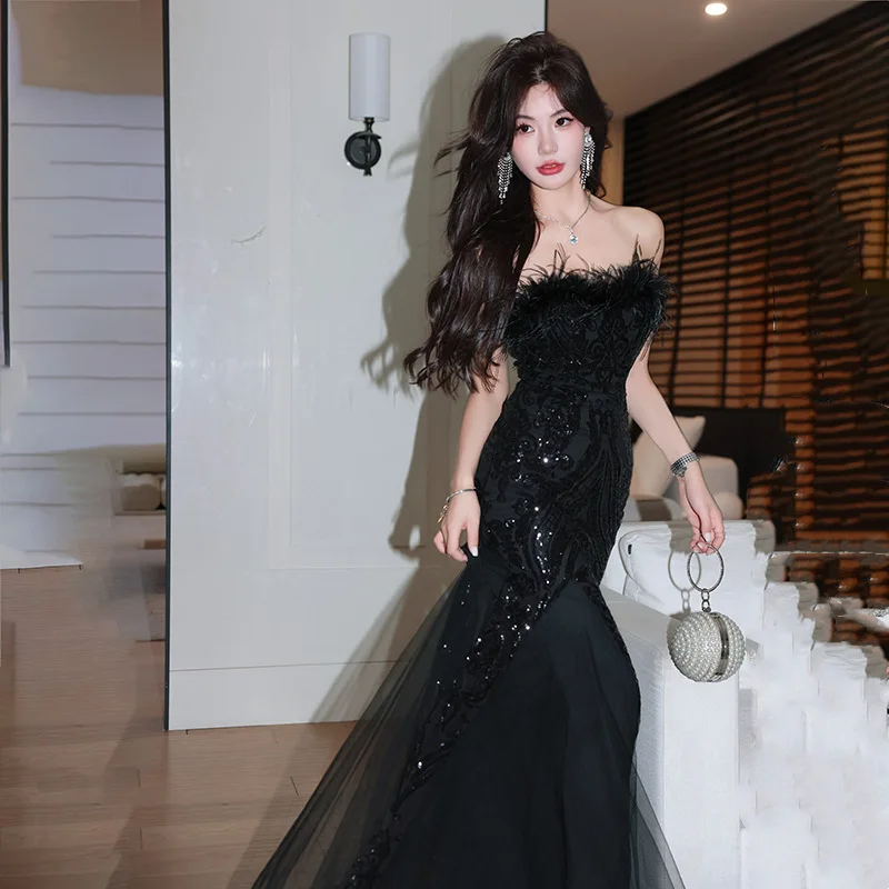 Vestido De noche negro con lentejuelas, Vestido Formal ajustado, elegante, línea A, Vestido De fiesta, vestidos De noche De lujo, Vestido De fiesta, vestidos De graduación