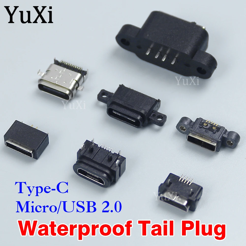 1Piece Type-C USB 2.0 Female Waterproof Socket Connector Jack Rubber Ring Fast Charging Port High Current Charge Tail Plug