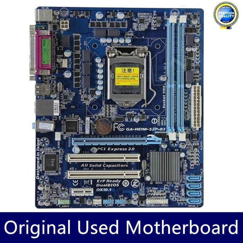 For Used GA-H61M-S2P-B3 H61M-S2P-B3 Desktop Motherboard H61 Socket LGA 1155 i3 i5 i7 16GB DDR3 Original Mainboard