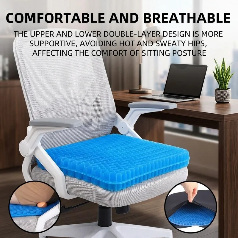 Breathable Honeycomb Gel Seat Cushion, Cooling Pressure Relief Chair Pad for Office, Home, Car, Wheelchair and Long Sitting